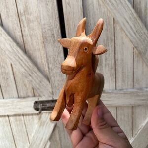 Small Wood Carved Bull